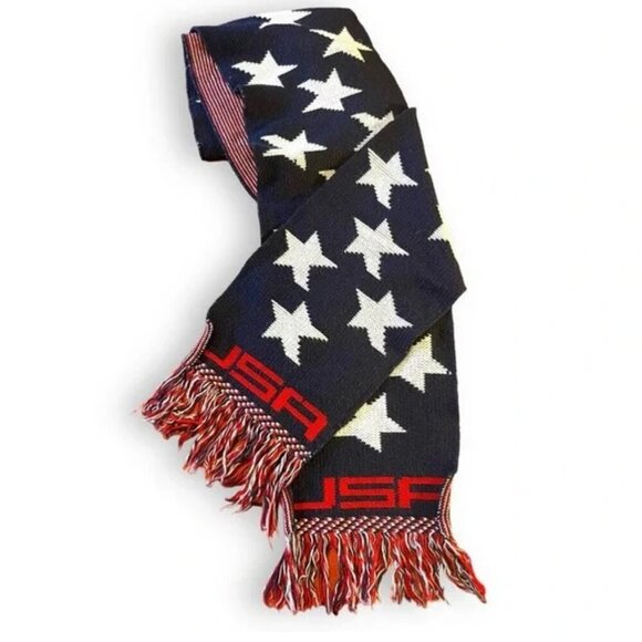 Knitmakers USA Vintage Scarf Reversible Stars & Stripes Patriotic Rally 4th Flag - Picture 1 of 7